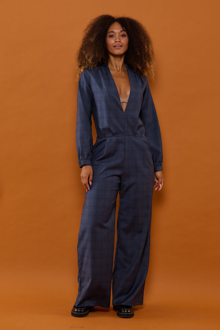 Froks Julie Buksedragt / Dusty blue faded checks (wool)