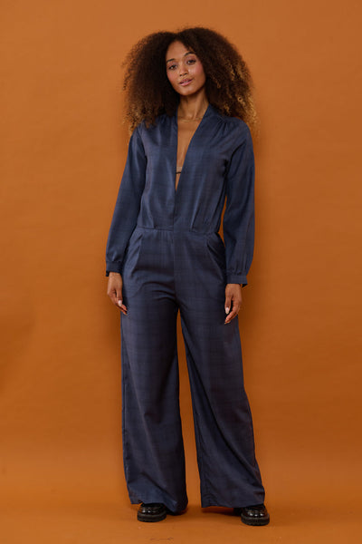 Froks Julie Buksedragt / Dusty blue faded checks (wool)