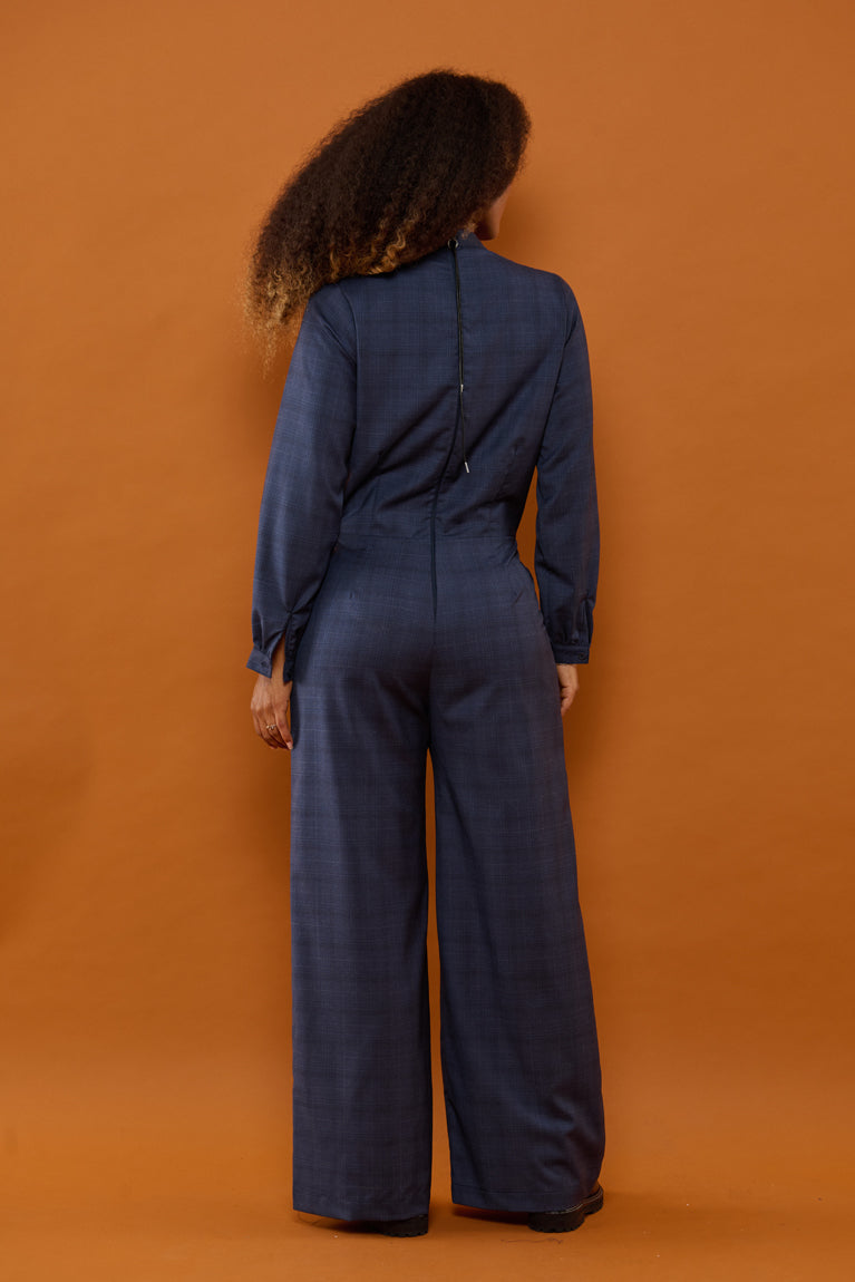 Froks Julie Buksedragt / Dusty blue faded checks (wool)