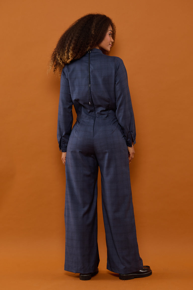 Froks Julie Buksedragt / Dusty blue faded checks (wool)