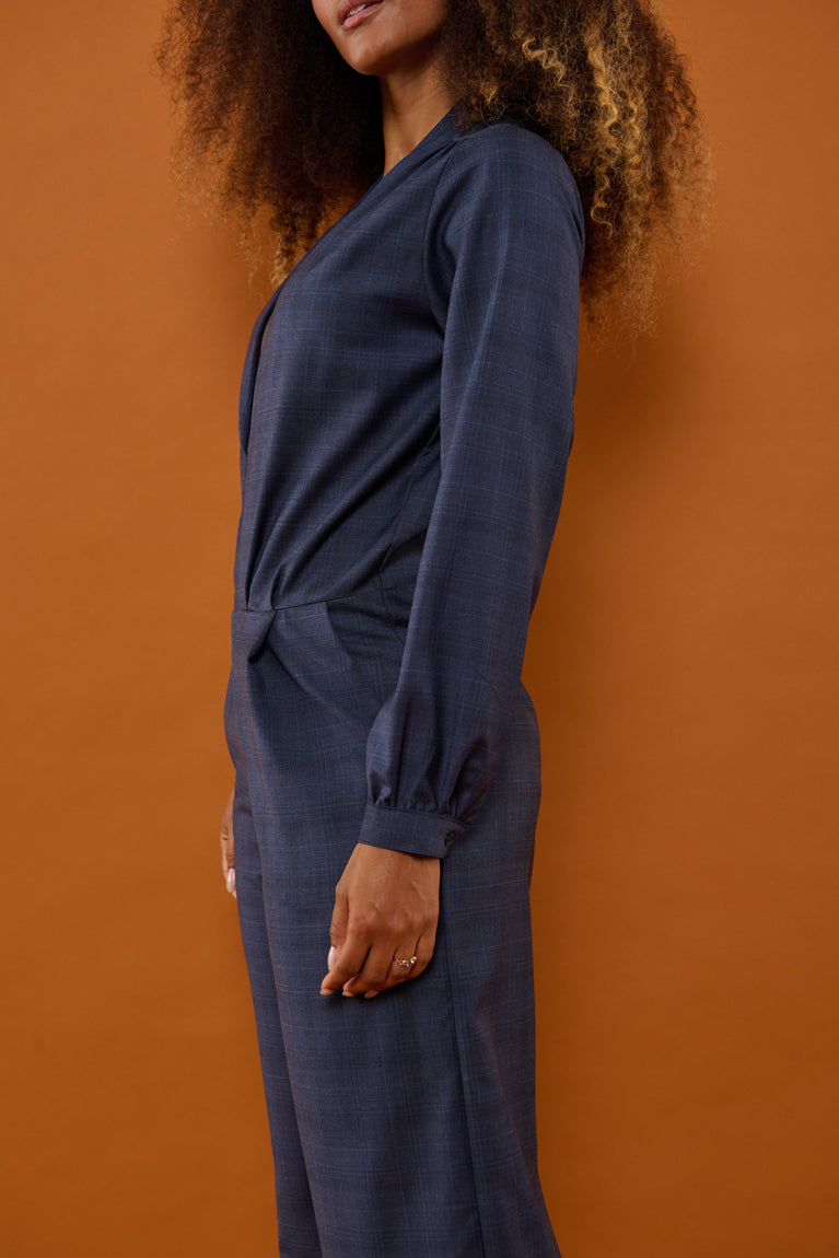 Froks Julie Buksedragt / Dusty blue faded checks (wool)