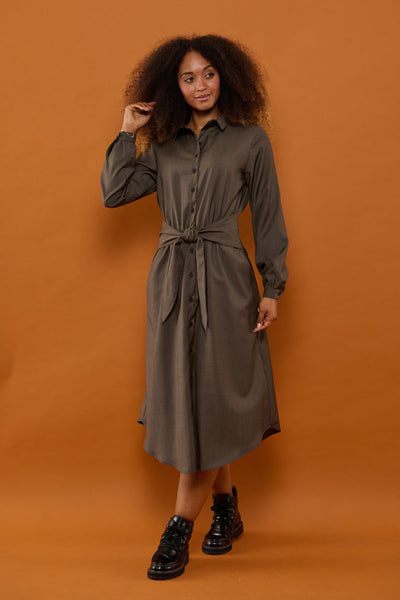 Froks Carla Sleeve Kjole / Bark brown wool