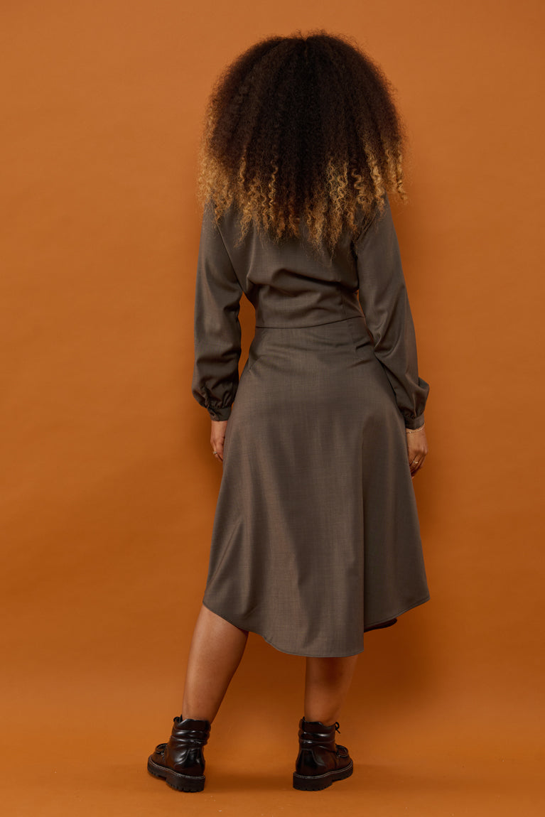 Froks Carla Sleeve Kjole / Bark brown wool