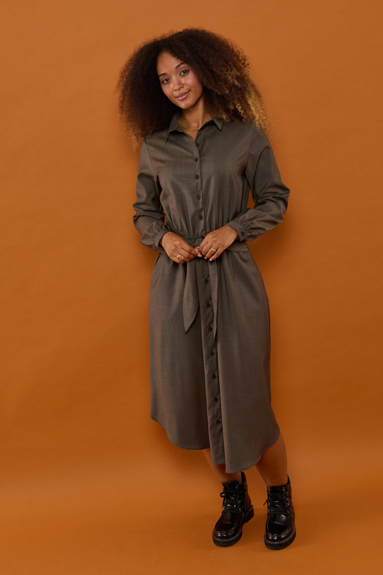 Froks Carla Sleeve Kjole / Bark brown wool