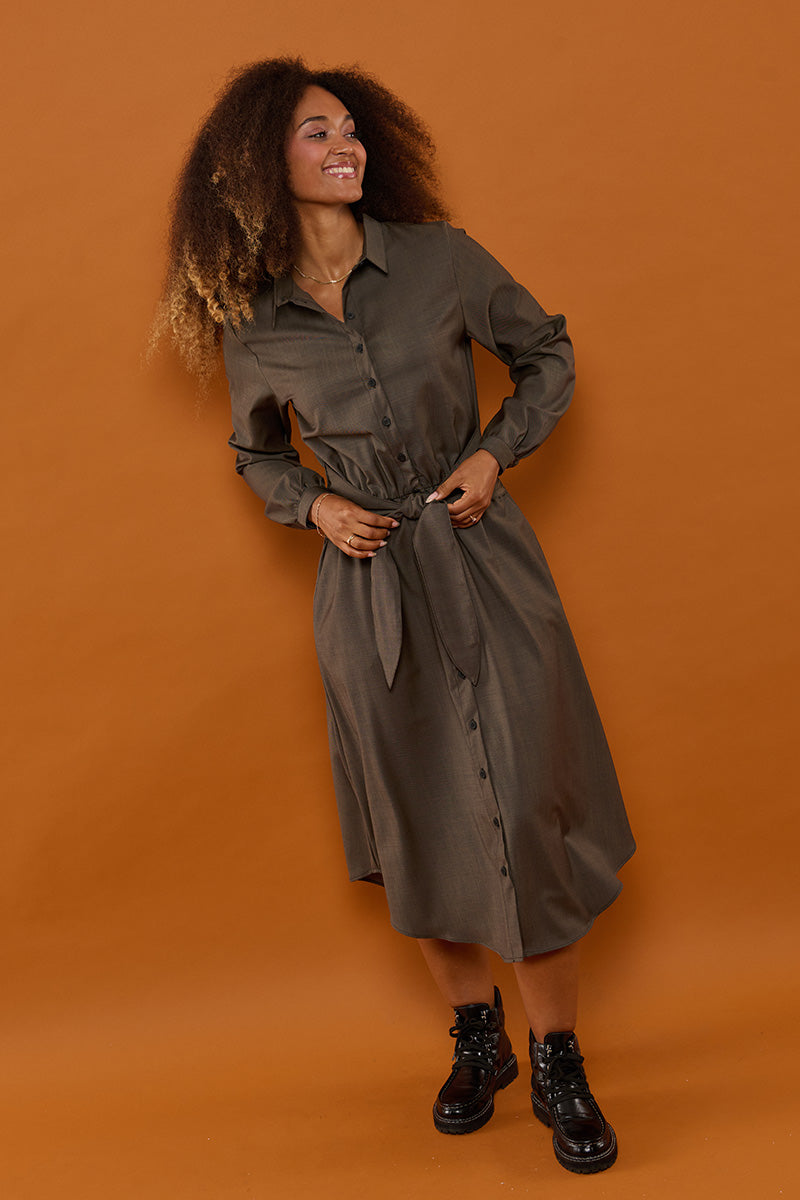 Froks Carla Sleeve Kjole / Bark brown wool