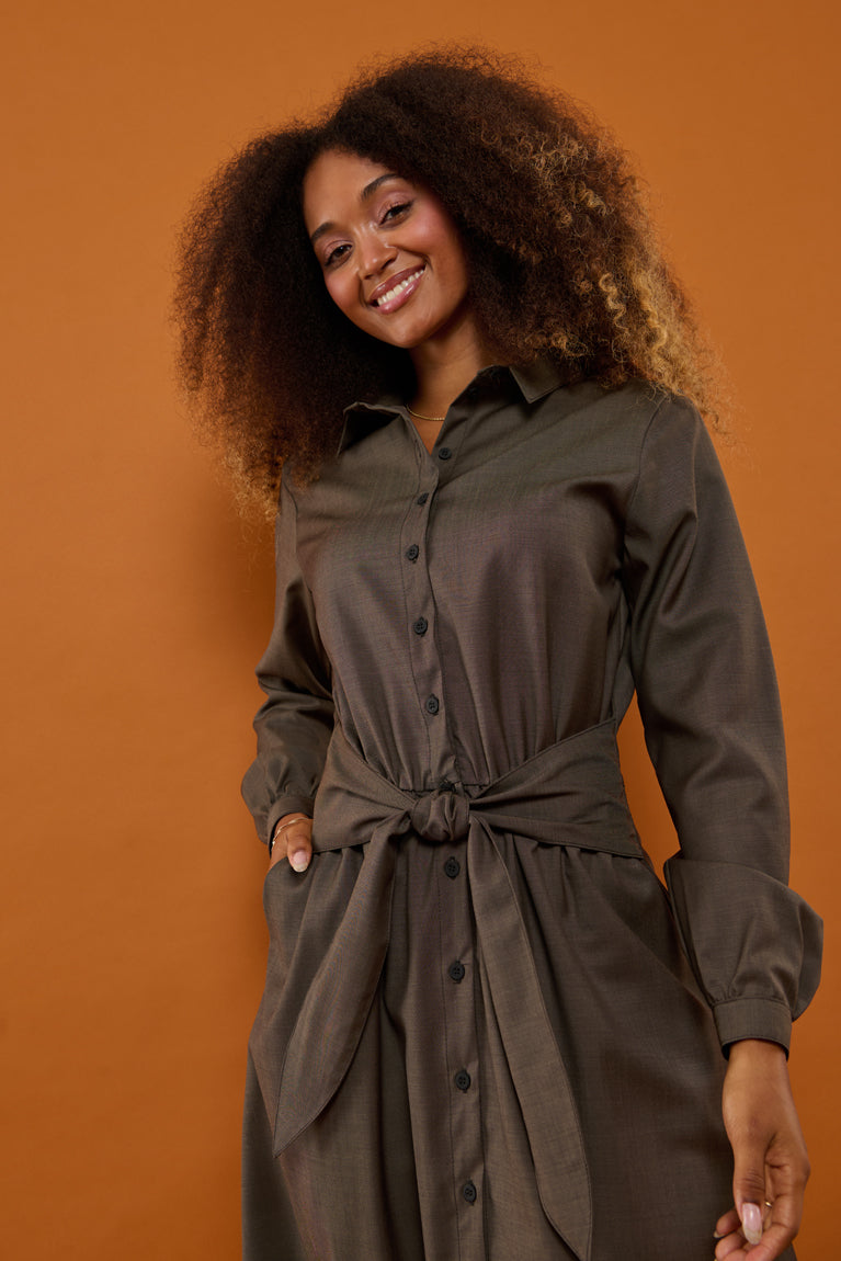 Froks Carla Sleeve Kjole / Bark brown wool