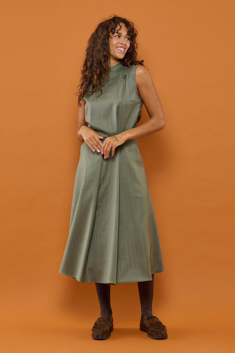 Froks Nora Kjole / Pine green textured wool