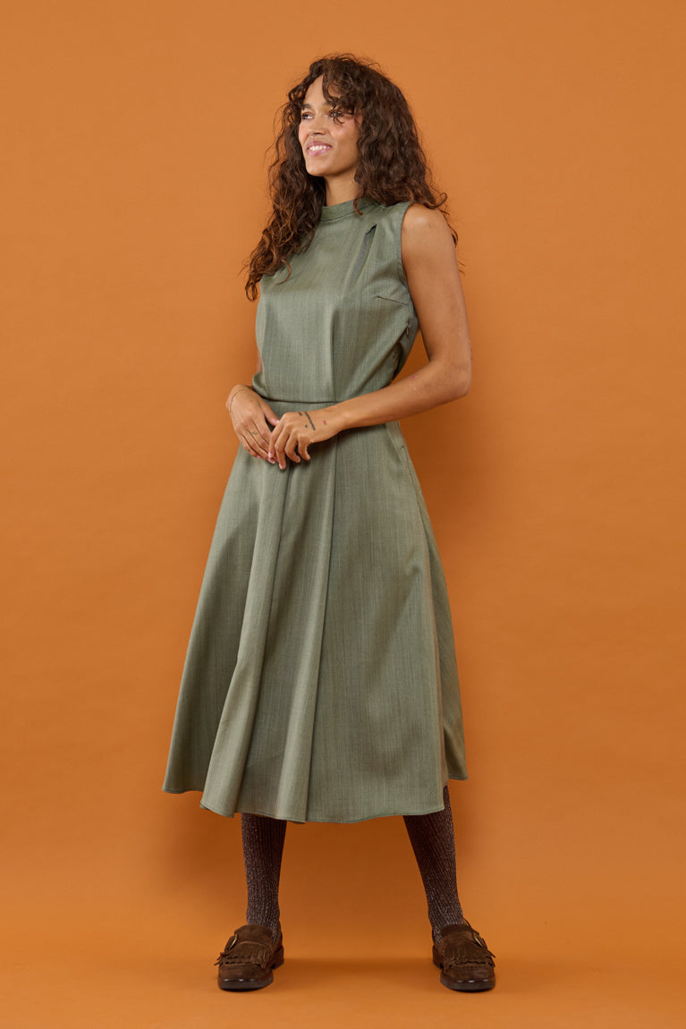 Froks Nora Kjole / Pine green textured wool