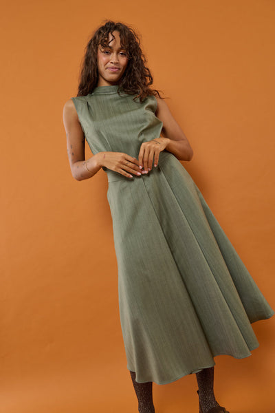 Froks Nora Kjole / Pine green textured wool