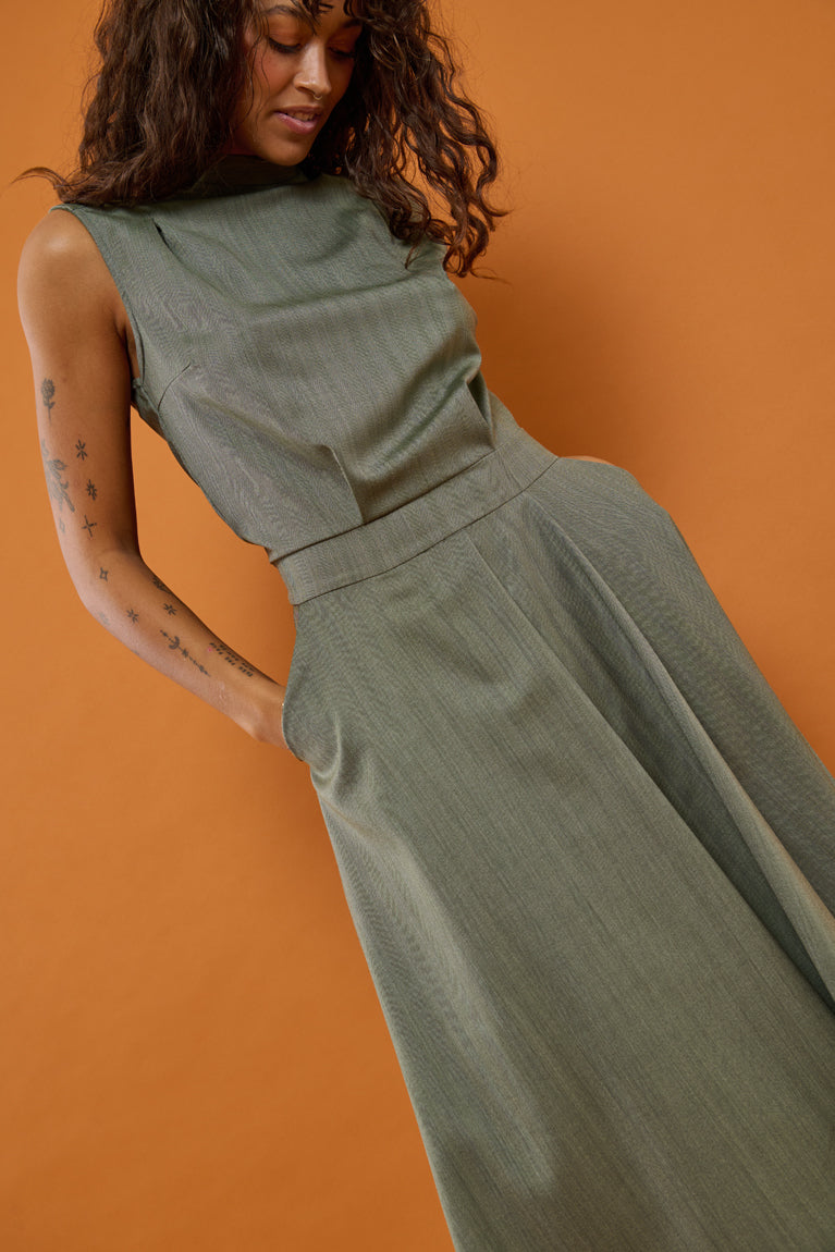 Froks Nora Kjole / Pine green textured wool