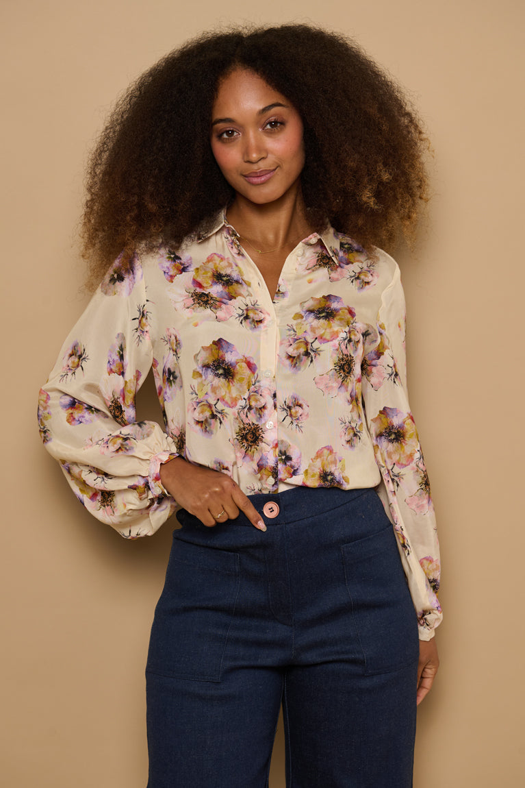 Froks Eline Skjorte / Ivory & wavy flowers