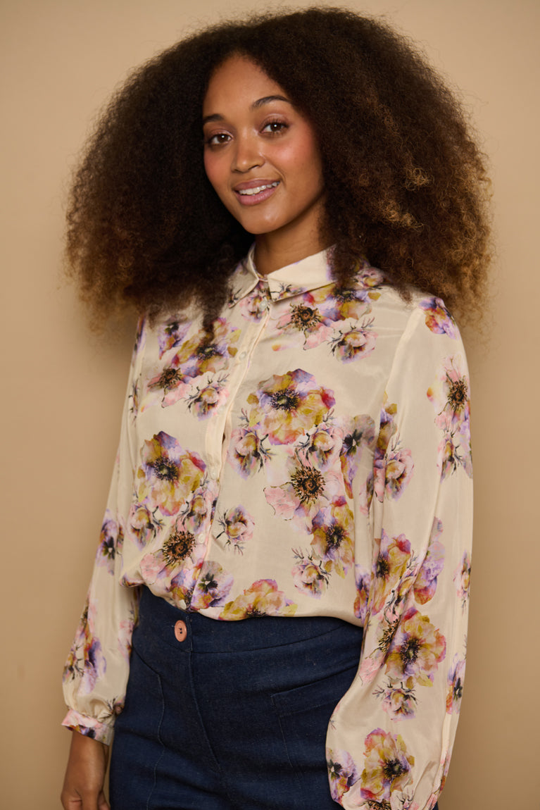 Froks Eline Skjorte / Ivory & wavy flowers