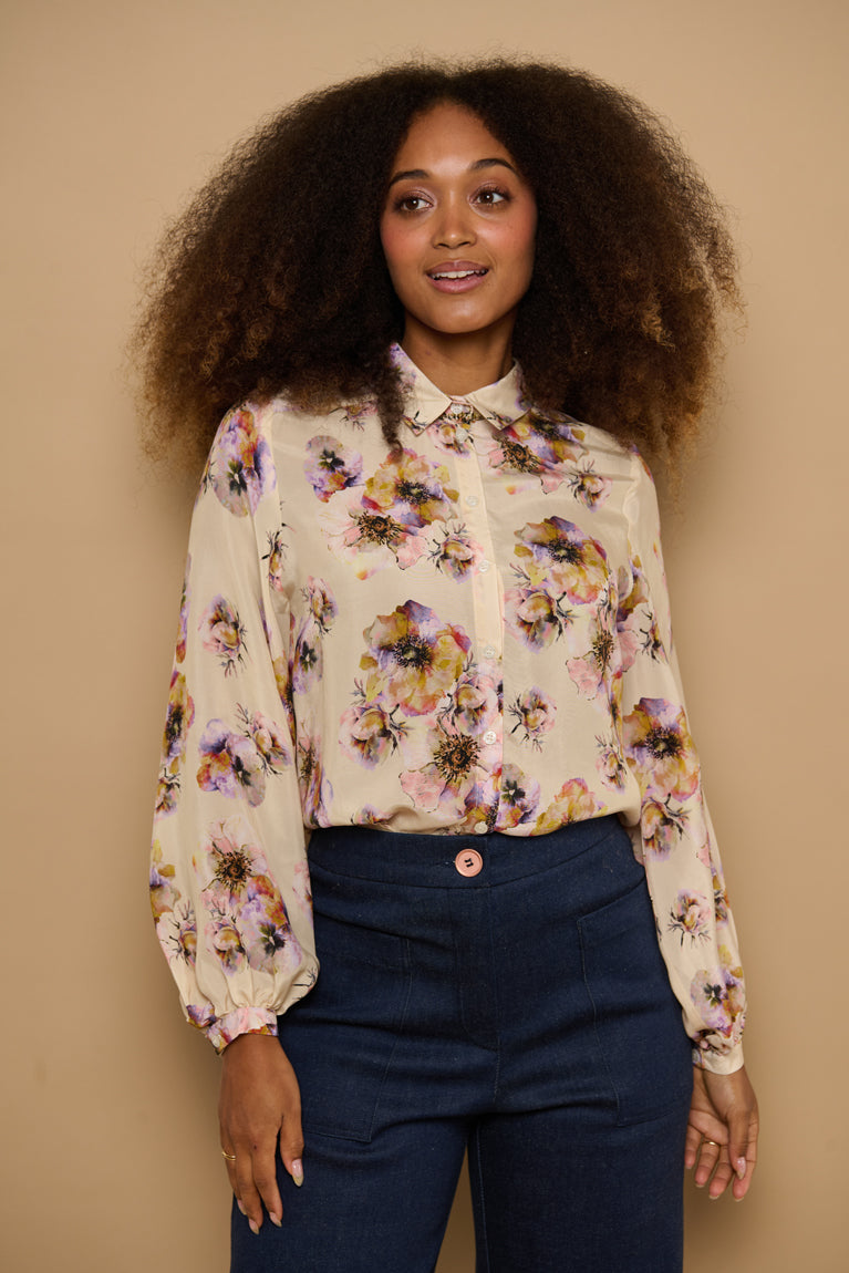 Froks Eline Skjorte / Ivory & wavy flowers